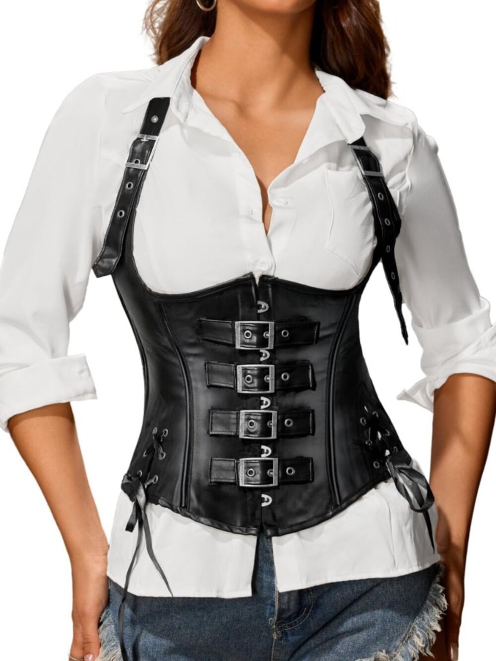 Stylish Halter Underbust Corset with Straps, Lace-Up Waist Cincher for Rave
